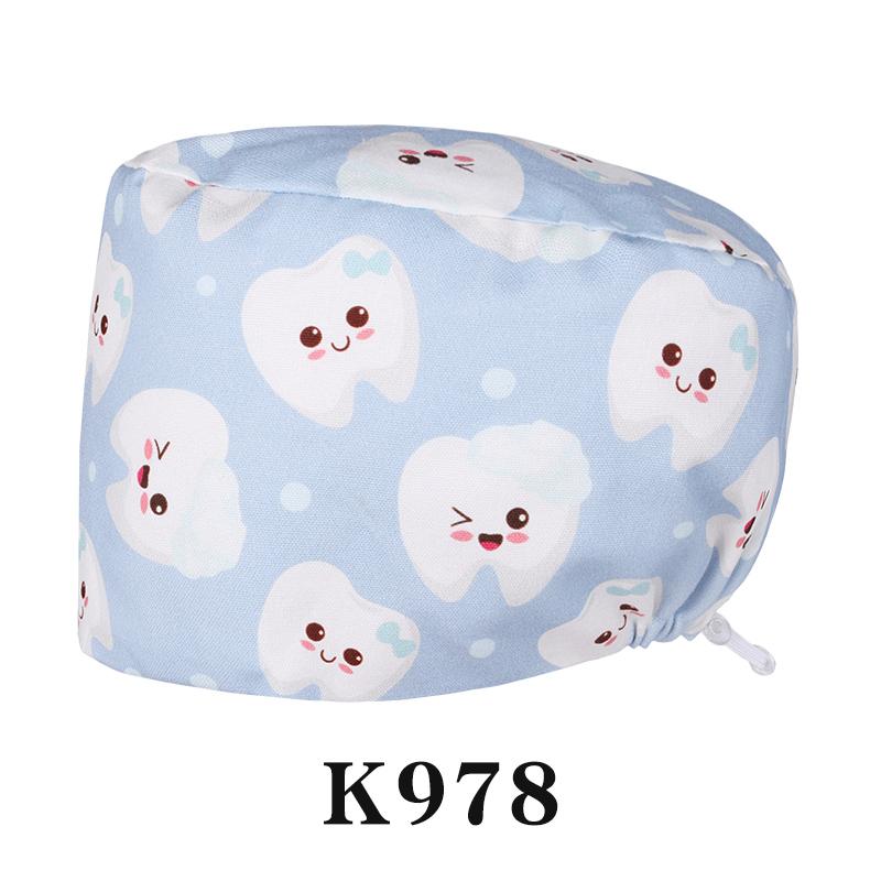 Cartoon Printed Nursing Caps Men Women Medical Hats Adjustable Long Hair Pet Dental Clinic Doctors Scrub Hat