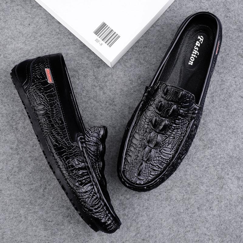 Pantofi Beanies Model Crocodil Bărbați Piele Naturală Piele de Vacă High-End Loaferi Casual Leneși cu O Pedală Bărbați