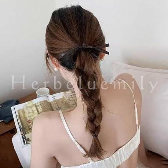 Herbeluemily Hair Tie Ribbon PU Leather 2-Piece Set Black Decorative Accessory Ornament Stylish Adult Brown Mixed HM-0020-R04-BKBN