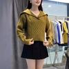 Autumn and Winter New Temperament Elegant Style Retro Navy Collar Rhombus Versatile Solid Color Knitted Sweater Top