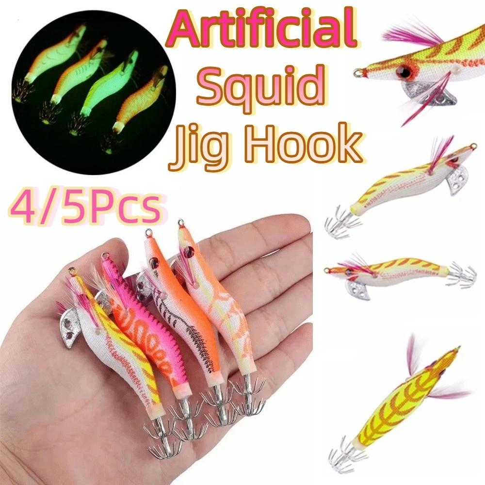 4/5Pcs Glow in The Dark Artificial Fishing Lures Artificial Squid Jig Hook  Saltwater Fishing