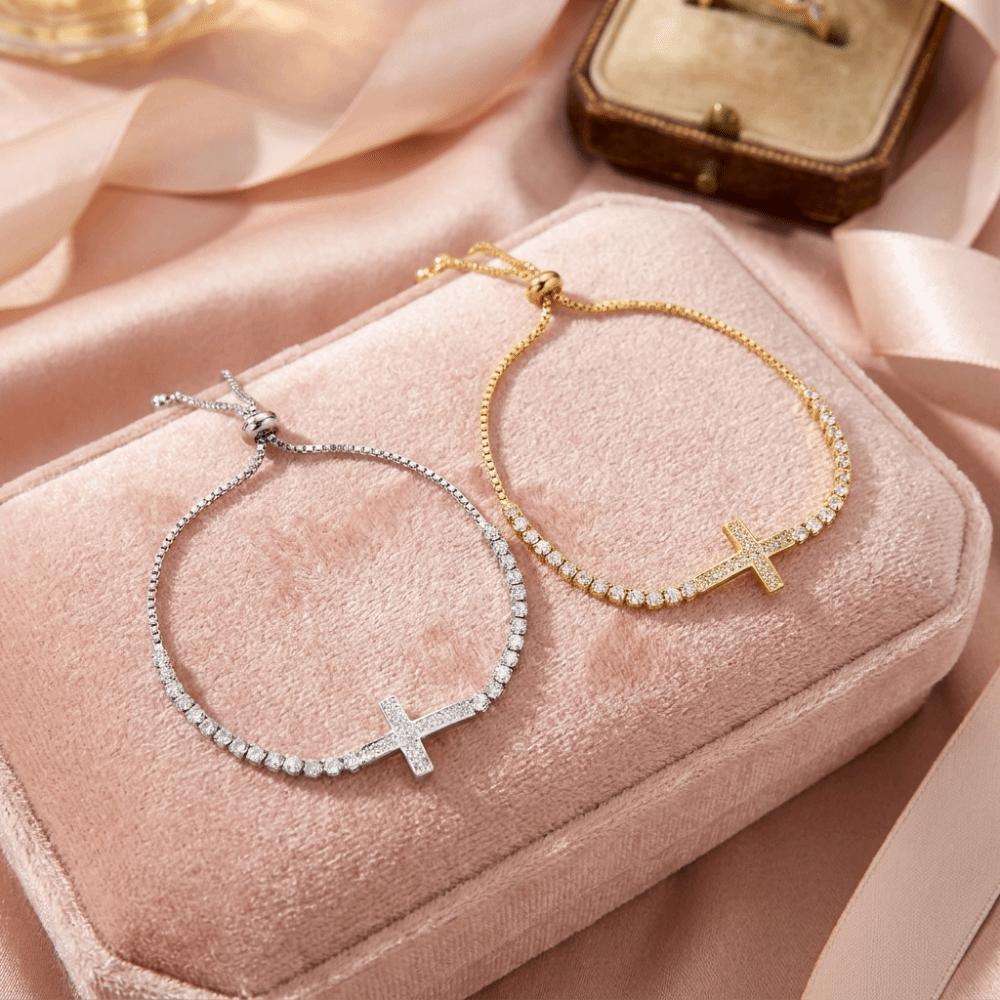 Light Luxury Cross Bracelet Adjustable Elegant Fine Bangle Girl Gift Zircon Paved Bracelet Gift