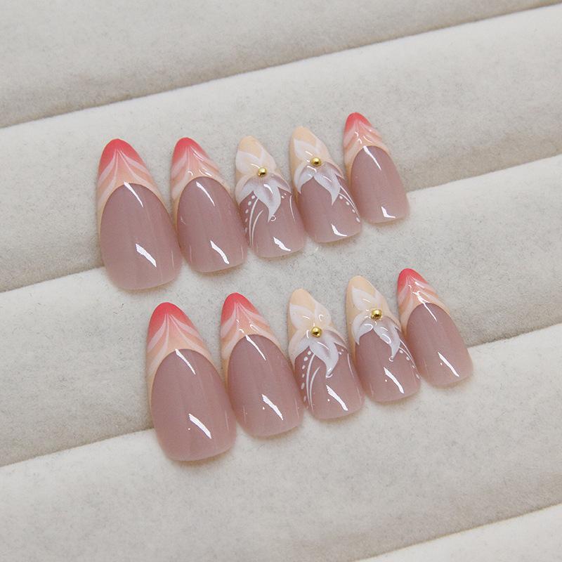Nagelpflaster Einfache French Line Abnehmbarer Nagel Dreidimensionale Orchidee Tragender Nagel Nagelpflaster Goldperle Diamant