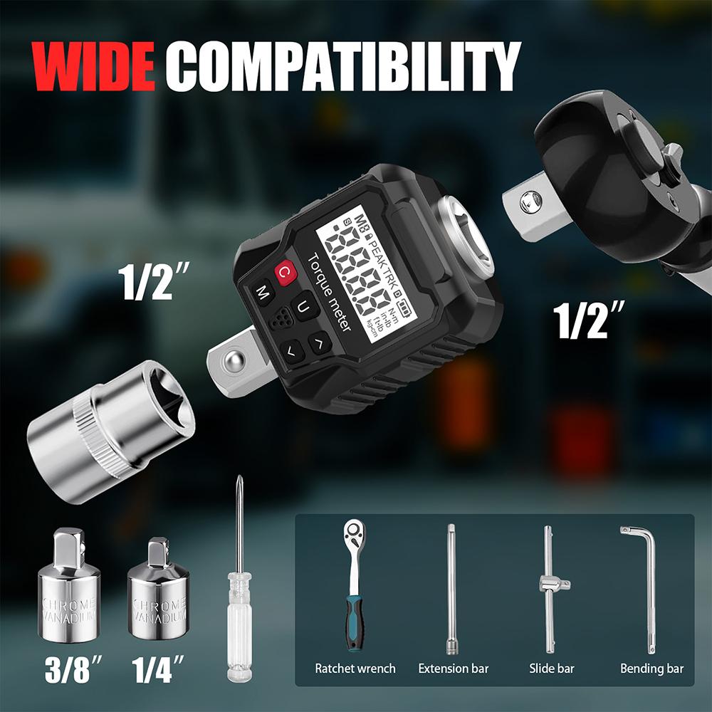 LED Digital Torque Gauge, 17–340 N·m Electronic Torque Tester, Torque Measurement Instrument with Buzzer Alarm