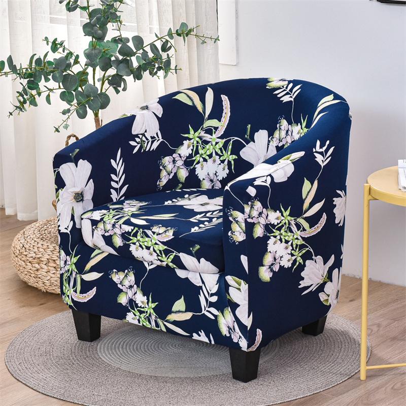Nordic Flowers Bar Counter Club Chair Slipcover Stretch Spandex Tub Armchair Covers Relax Single Sofa Cover For Living Room