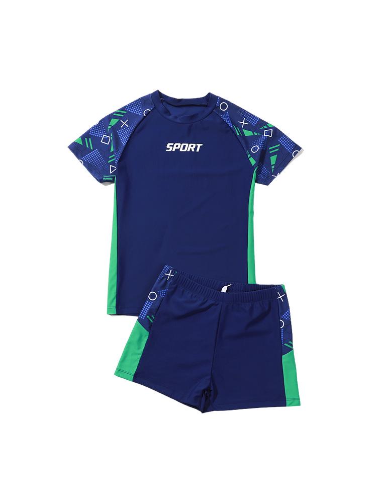Plus Size Boys' Two-Piece Swimwear Set: Teen Swim Trunks & Top