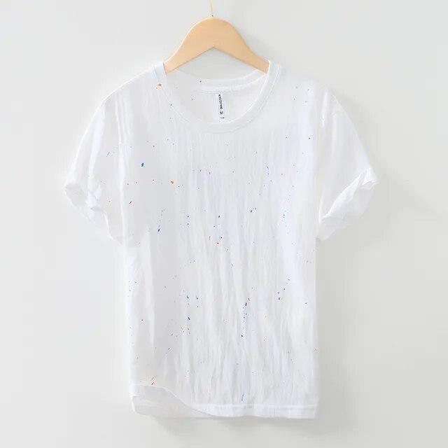 

Новая мода, летние мужские топы и футболки, уличная одежда, повседневная футболка с коротким рукавом, футболка с круглым вырезом, индивидуальный всплеск цвета чернил, футболки из 95% хлопка XXXL белый