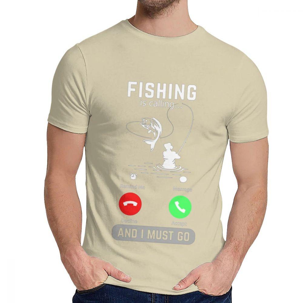 Crewneck Fishing Is Calling And I Must Go Funny Phone Screen T Shirt Graphic Print Male L