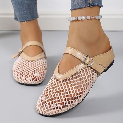 Modieuze platte schoenen met holle uitsnijdingen en één bandje, nieuwe zomer- en herfstcollectie, ronde neus, ademend mesh, slippers met zachte zool