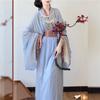 Original restauriertes Hanfu-Set für Frauen aus der Zeit der Streitenden Reiche, Zhiju, Kreuzkragen, weite Ärmel, locker, gerader Saum, Robe, traditionelles chinesisches Kostüm