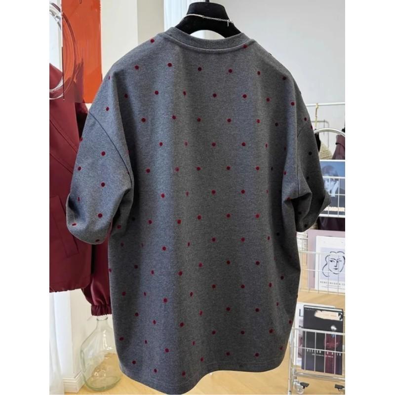 Women's Spring and Summer Design Slimming Top Front Shoulder Polished Niche Polka Dot Short-sleeved T-shirt