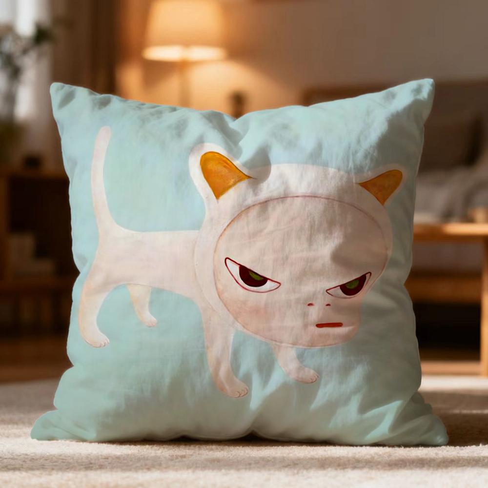 Fashion Y-YYoshitomo Nara Cushion Cover Soft Washable Pillow Case Multi-Scene for Couch Bed Travel Office Use