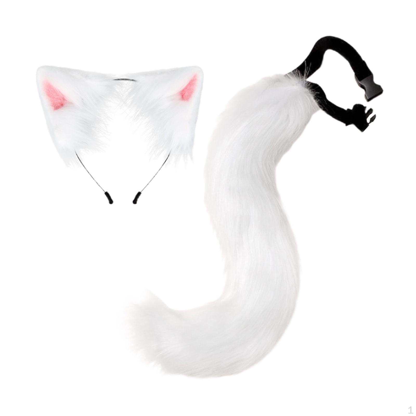 Hair Hoop Furry Wolf Long Tail Costume Cosplay Set White2