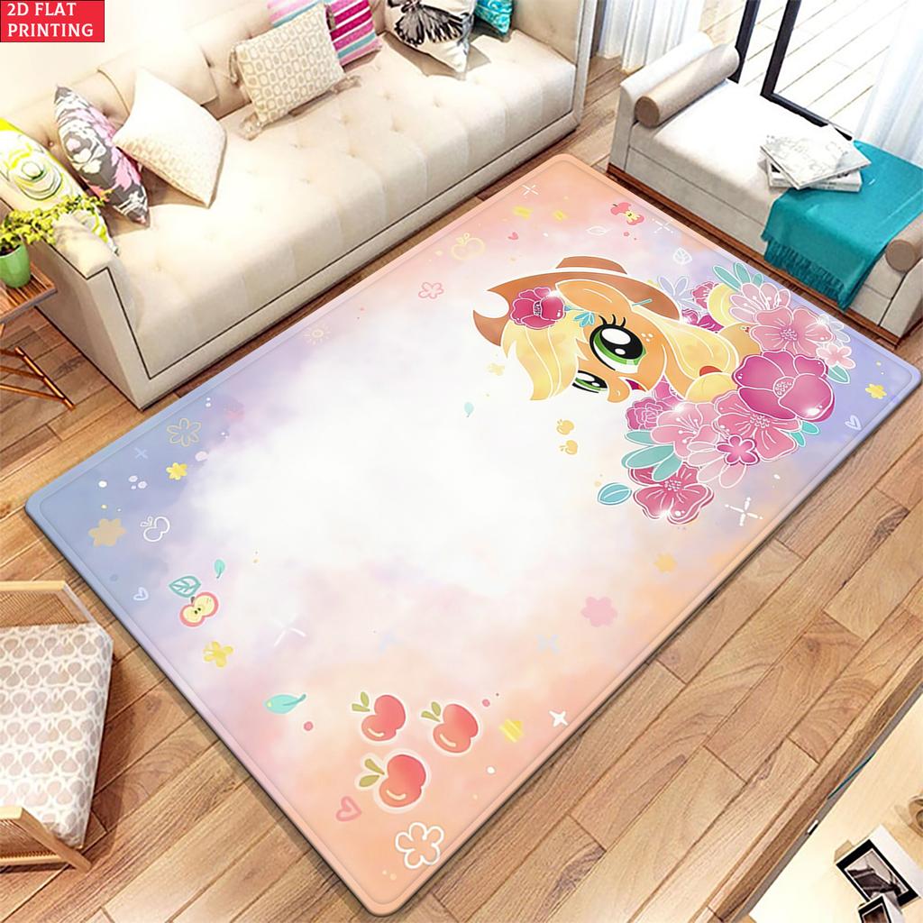 Cute Cartoon Pony Area Rug, Apple Flower Theme Non-slip Floor Mat, Decorative Carpet for Kids Girls Bedroom, Washable Home Gift