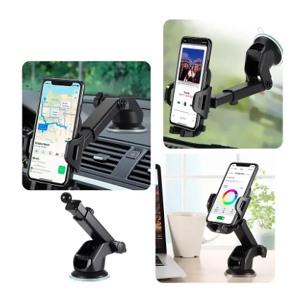 Phone Mount for Car, 3in1 Long Arm Suction Cup Holder Universal Cell Phone Holder Mount Dashboard Windshield Vent Compatible with All Smartphones