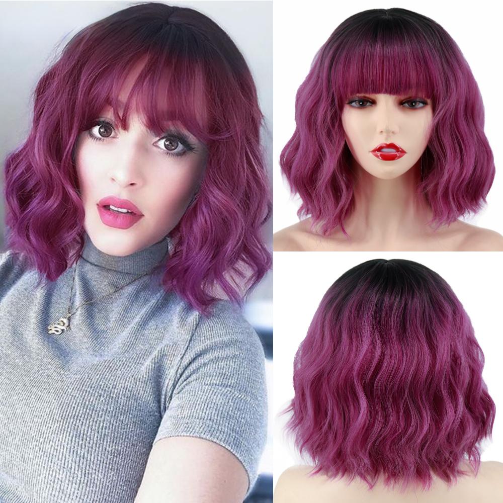 MERISIHAIR Brązowe krótkie peruki Bob Wave z grzywką Blond dla kobiet Naturalne odporne na ciepło syntetyczne peruki Codzienne noszenie Cosplay Kręcone włosy