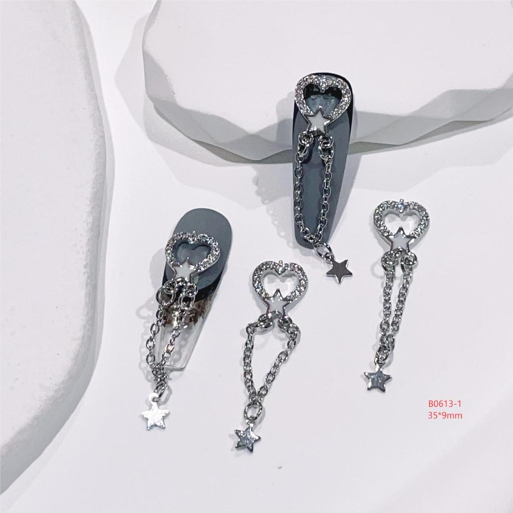 Heart Chain Tassel Alloy Nail Art Jewelry Stickers with Zircon Accents