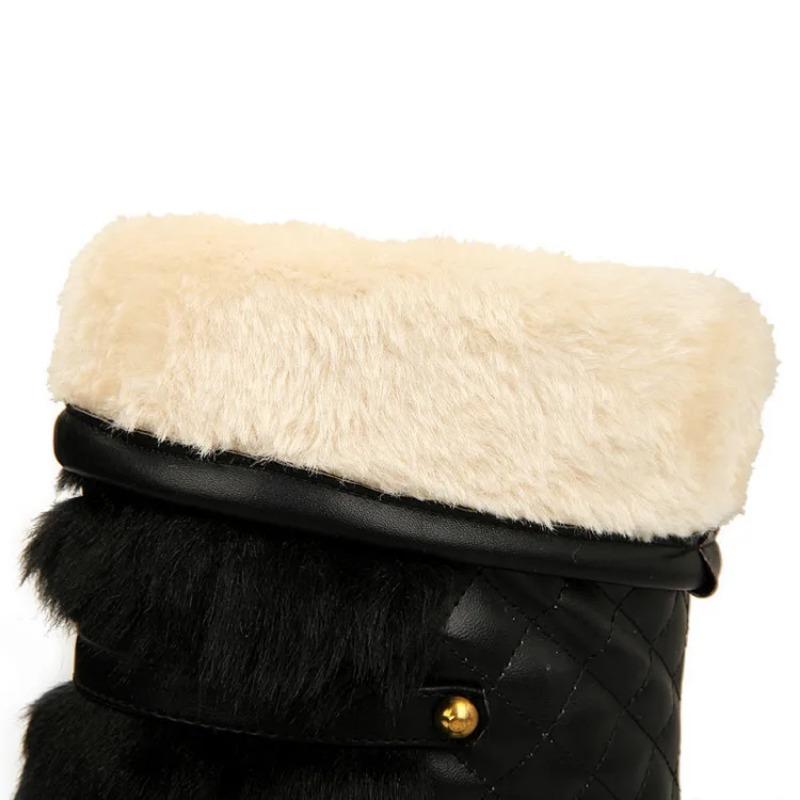 Waterproof Winter Shoes Women Platform Snow Boots Warm Fur Plush Casual Wedge Mid-Calf Boots Girls Black White Shoes Ladies33-43