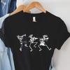 Funny Dancing Musician Skeleton T Shirt Spooky Halloween Party Casual Costume Vintage Top For Everyday Wear Stylish