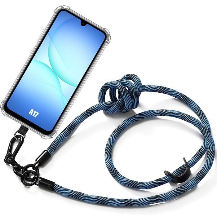 Coque pour Samsung Galaxy A17 4G/5G, Protection Antichoc avec Bandoulière Démontable Bleue