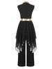 Praise Dance Costume for Kids Girls: Asymmetrical Sleeveless Metallic Dress & Comfortable Wide-Leg Pants with Elastic Waist