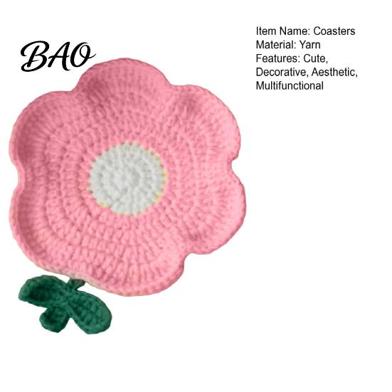 Condensation Coaster Crochet Flower Coasters, Handmade Knitted Heat Resistant Cup Mats Table Placemats, Decorative Doilies for Tabletop Protection,