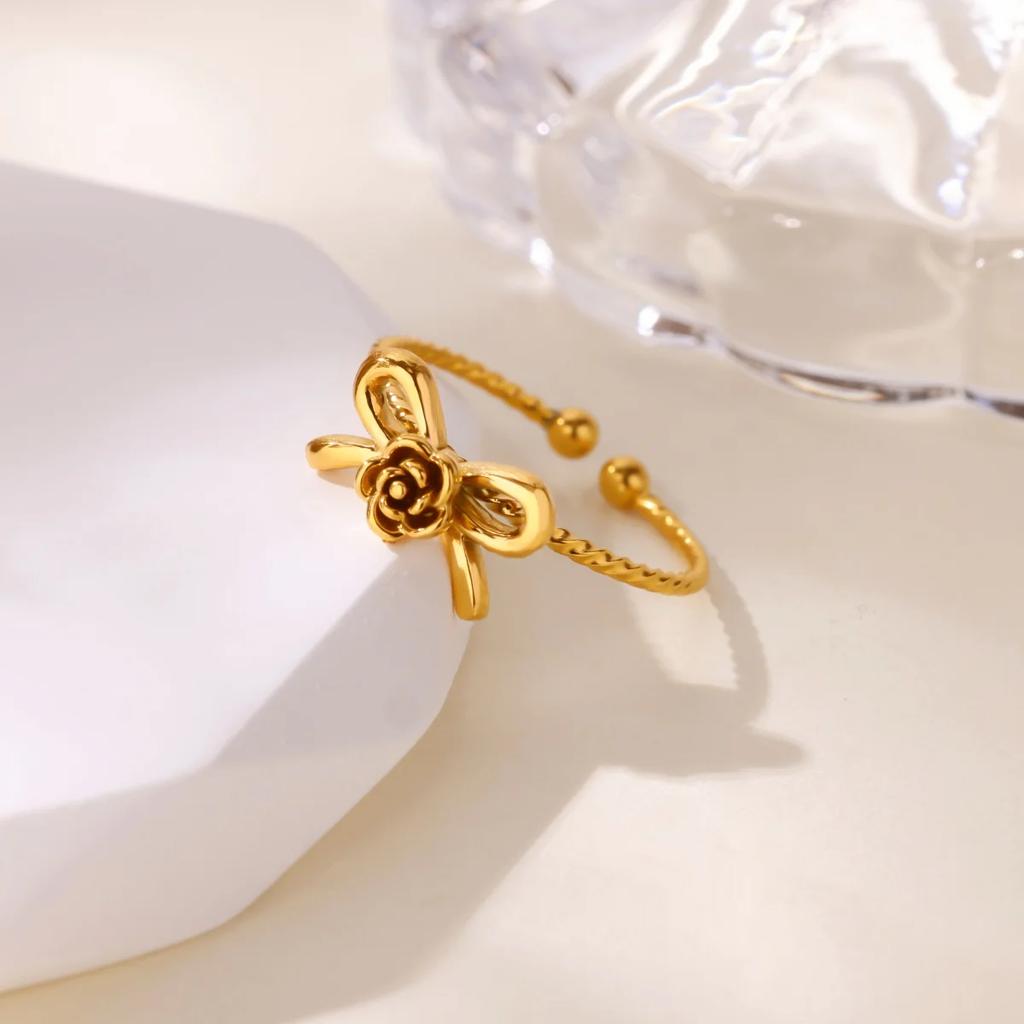 Trendy New Bow Open Rings For Women Gold Color Stainless Steel Geometric Butterfly Ring Finger Jewelry Party Daily Bague Gift