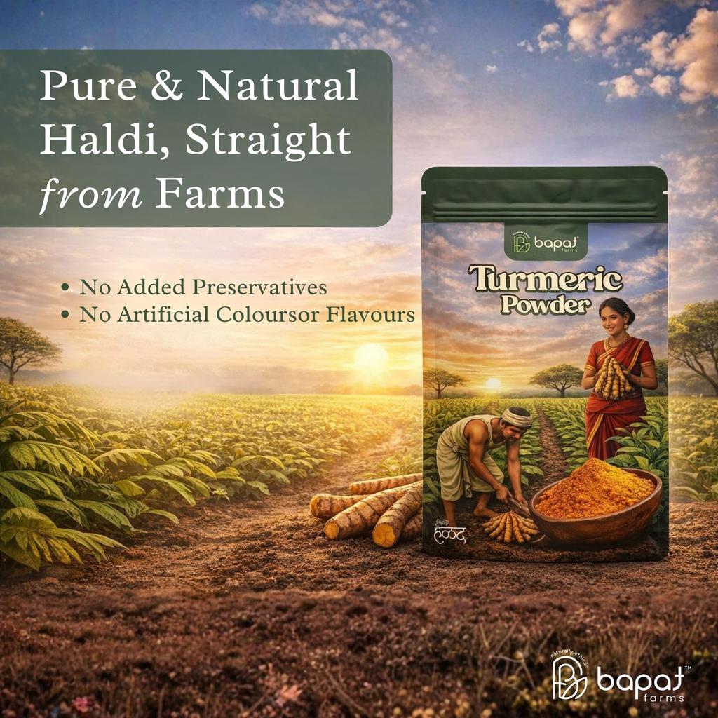 Bapat Farms Turmeric Powder, Pure and Natural Haldi Powder, High Curcumin, No Added Preservatives, 200g