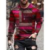 Trendy Retro Contrast Color Fabric Series 3D Printing Summer Round Neck Casual long-sleeved T-shirt Fashionable men's Clothing