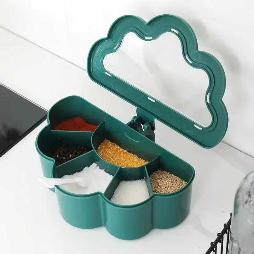 1 Pcs Household Moisture-proof Seasoning Salt Jar High-end Integrated Multi Grid with Lid Kitchen Seasoning Pepper Shakers Box