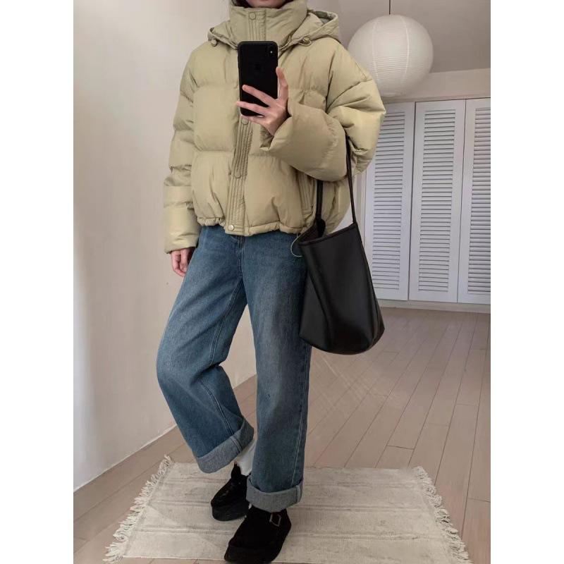 

New down cotton clothes women s short removable hat loose hooded small bread clothes winter XL