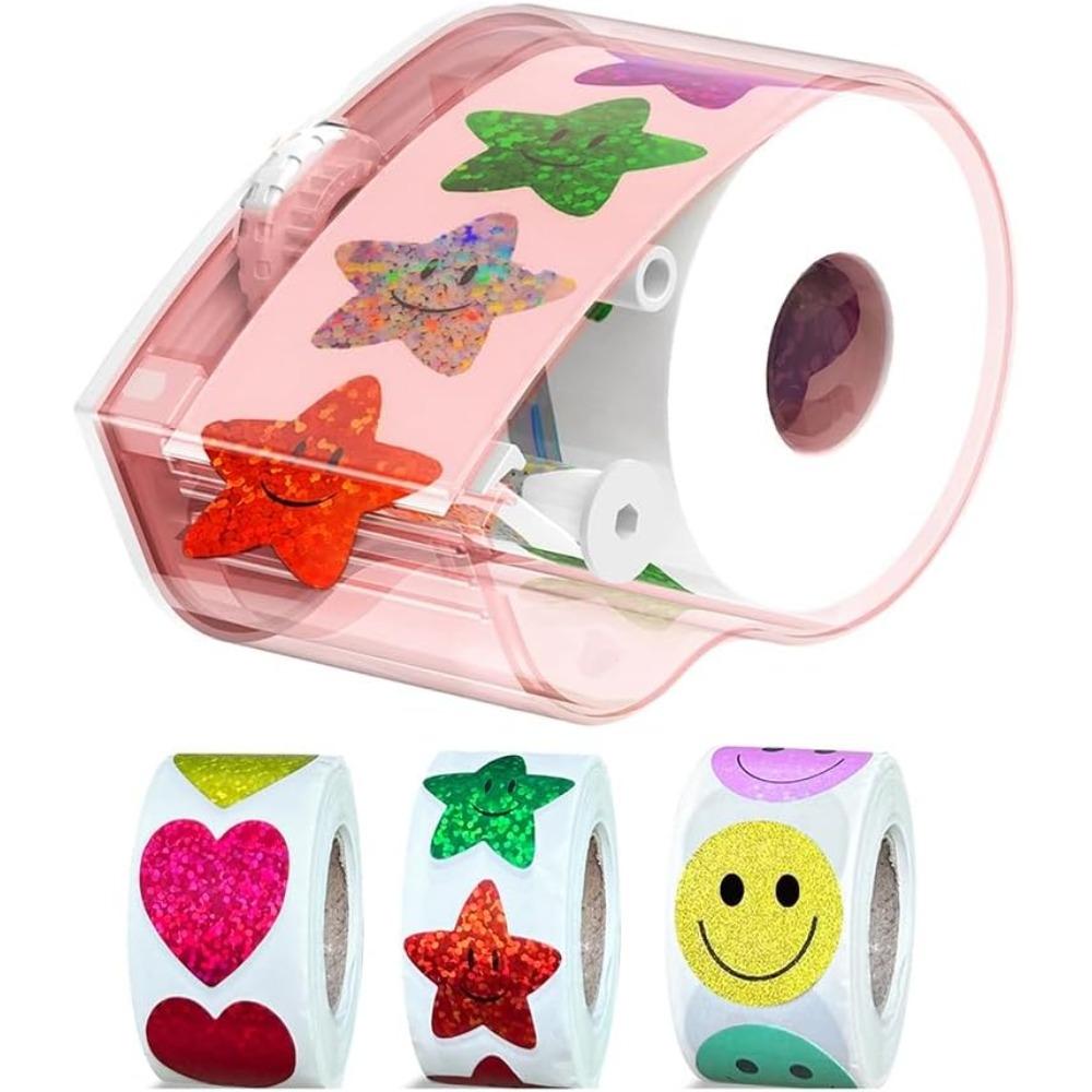 

Manual Sticker Dispenser for 1-1.5 Inch Roll Stickers(1500Pcs) for Kids Gift Decoration Rewards Pink Pack of 1