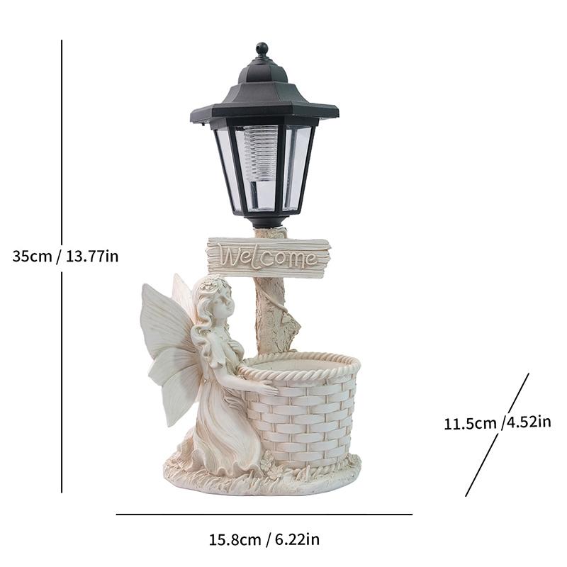 Resin Angel & Fairy Solar Garden Statue, Illuminated Flower Pot Ornament for Outdoor Yard Decor
