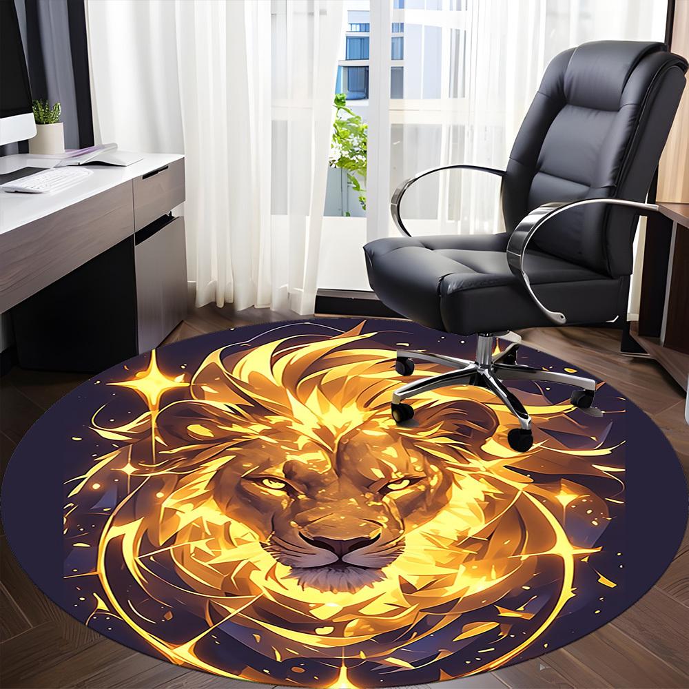 1pc Lion Flame Office Round Area Rug, Under Office Chairs Bedroom Living Room Home Decor, Room Deco