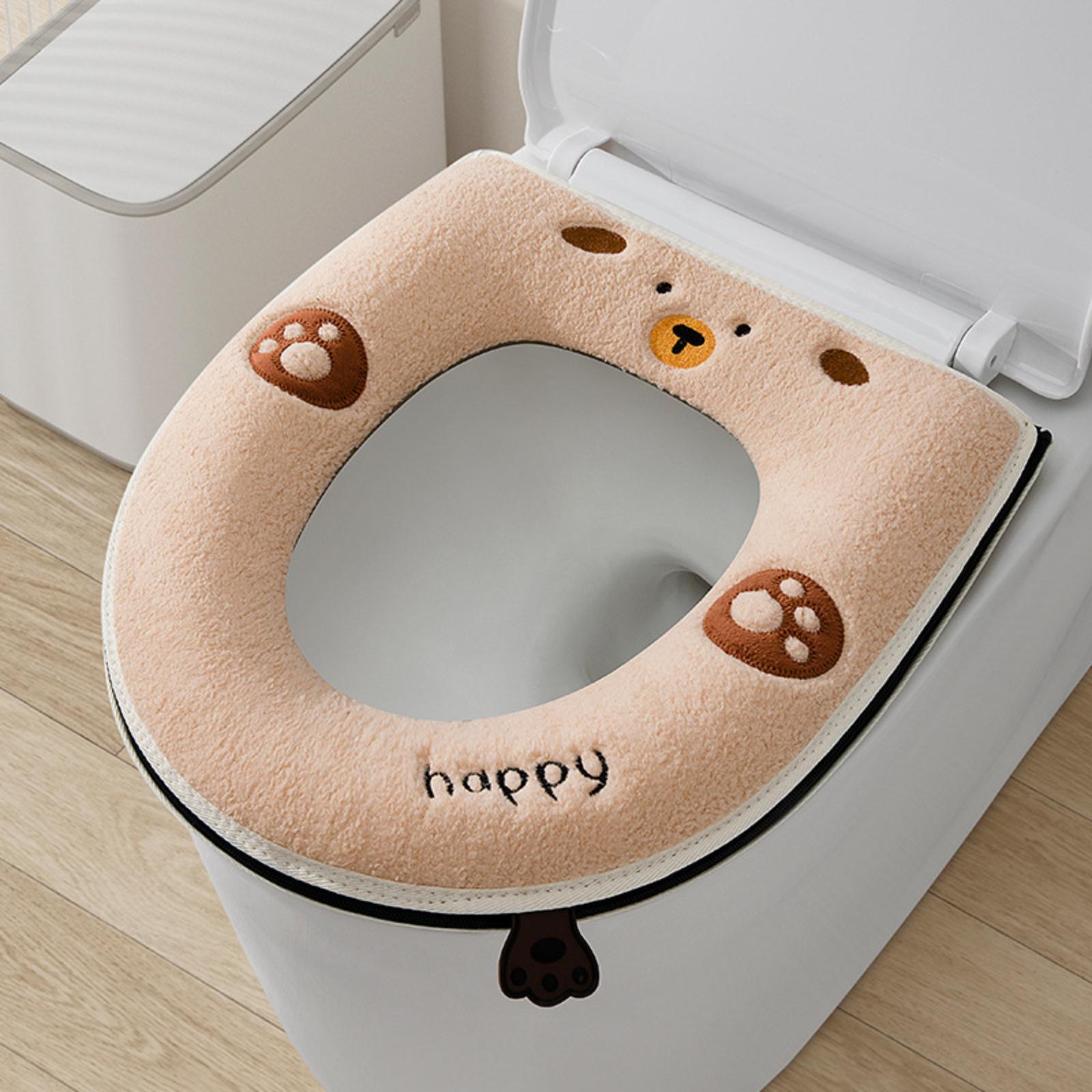 

Fleece-lined, Warm, Thickened, Washable Toilet Seat Cover, Universal Toilet Seat Mat. One Size кавовий