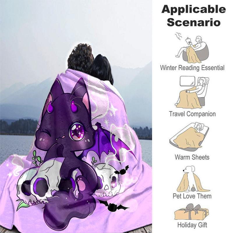 1pc Kitten & Skeleton Blanket  Soft, Warm Cozy Bedding Decor, Living Room, Travel, Camping, Car Blankets