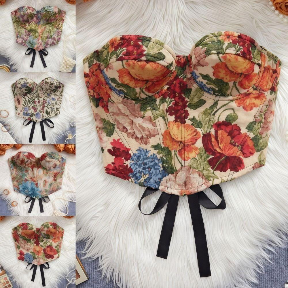 Boned Floral Underwired Corset Multi-Color Abdominal Shaping Women's Shapewear Jacquard Off-shoulder Strapless Corset Top
