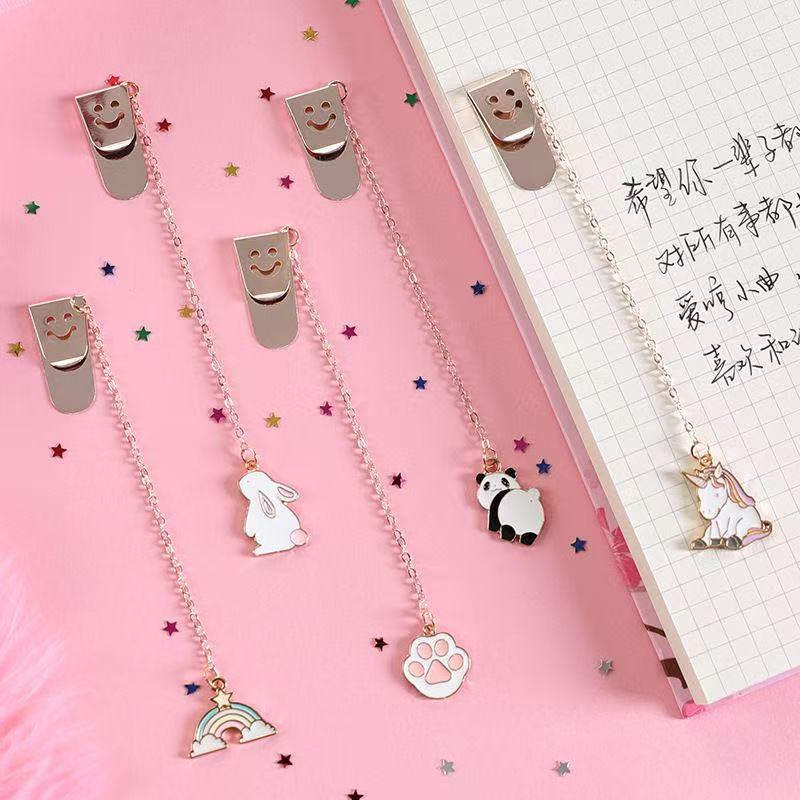 Kawai Stationery Creative Cartoon Metal Pendant Bookmark Handbook Decoration Cute Small Student Folder Women School Supplies