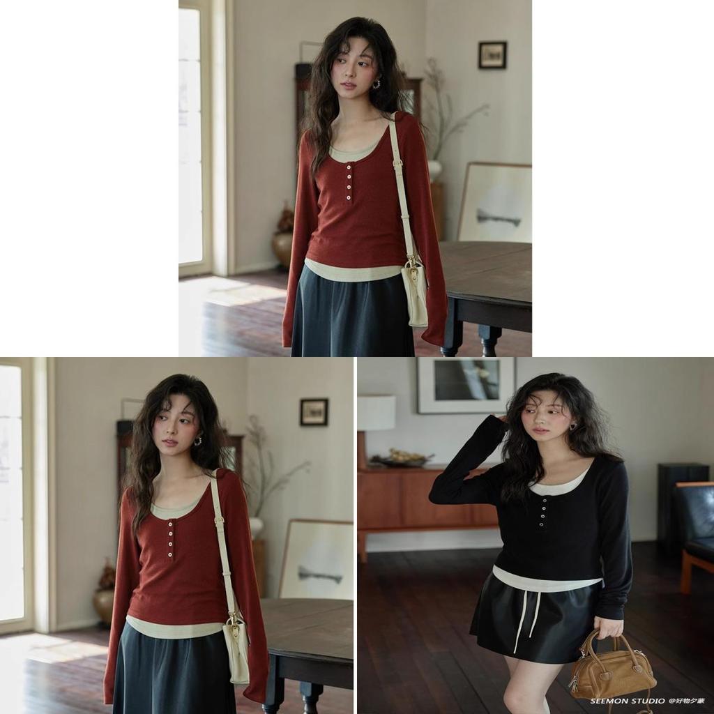 Fashion Long Sleeve T Shirt With Color Block Design For Casual Wear