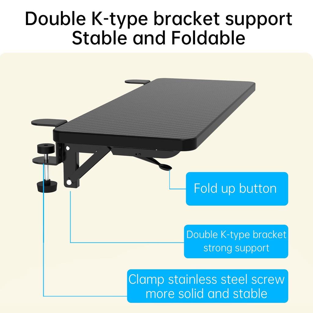 OUGIC Ergonomic Desk Extender Tray X Installation No Drilling Foldable Keyboard Drawer Table Mount Armrest Elbow and Arm Support for Computer 23.6"