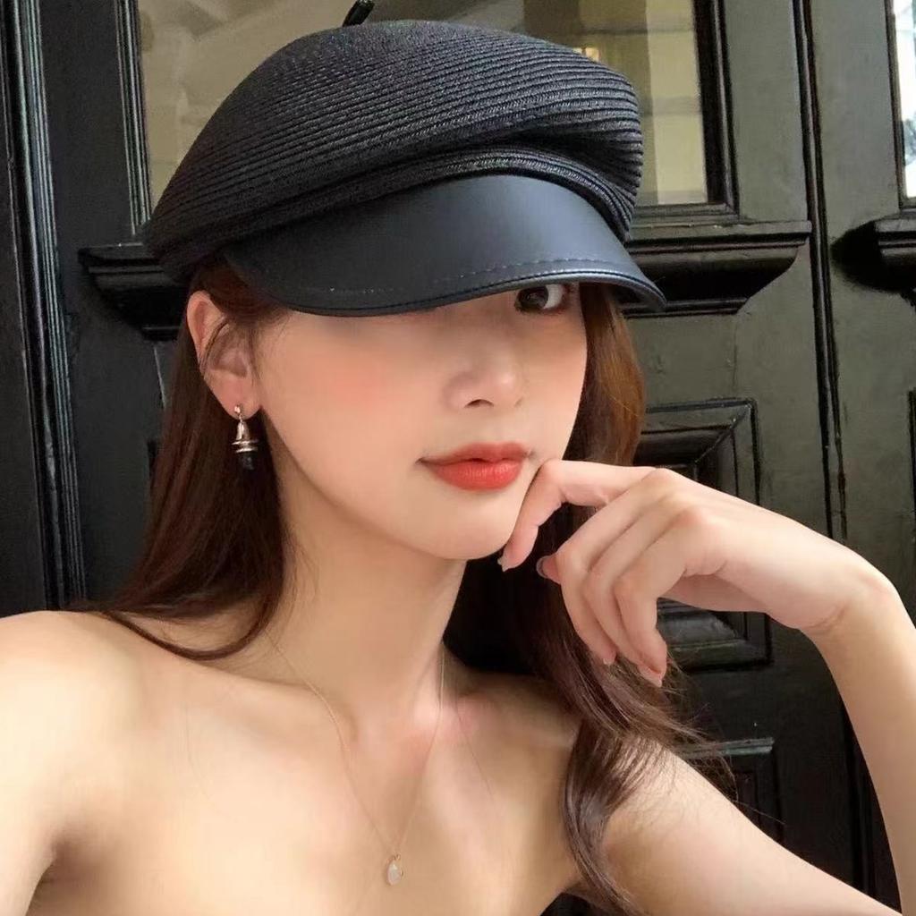 Béret en paille printanier pour femme - Chic français Élégant Unique et Amincissant Casquette Gavroche