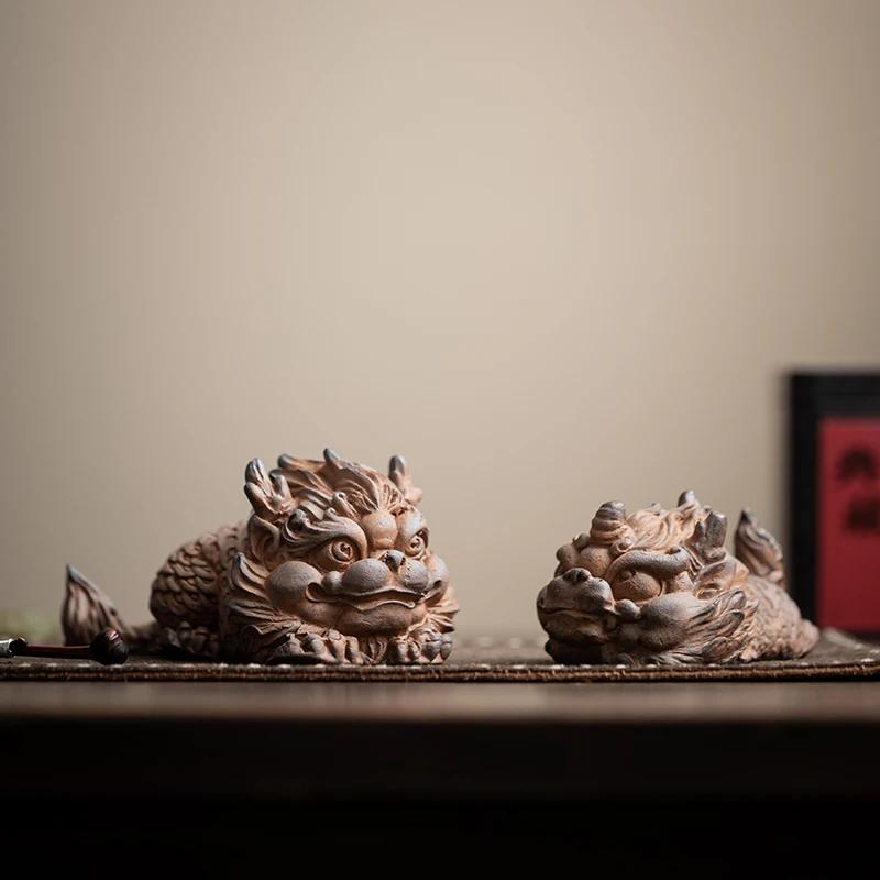 Old Rock Mud Qilin Figurine Decoration Chinese Tea Pet Kung Fu Teaware Accessories Can Be Raised Tea Pet Household Handicrafts