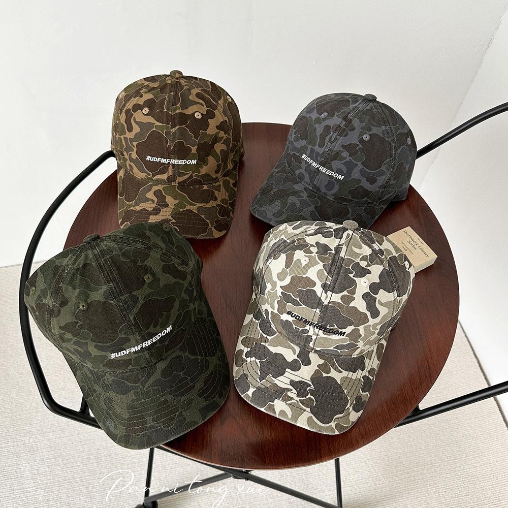 New Niche Camouflage American Letter Embroidered Baseball Hat for Women Korean Style Fashionable Sun Visor Cap