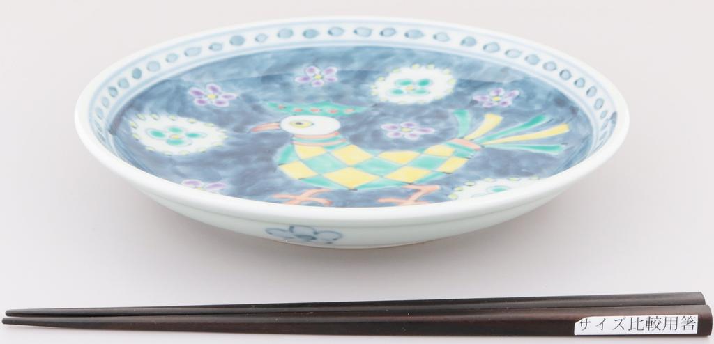 Hasami-Ware, Hayashikuro-Ofen, Yumeji-Rundteller, 20 cm, Paradiesvogel-Design, 009429C530