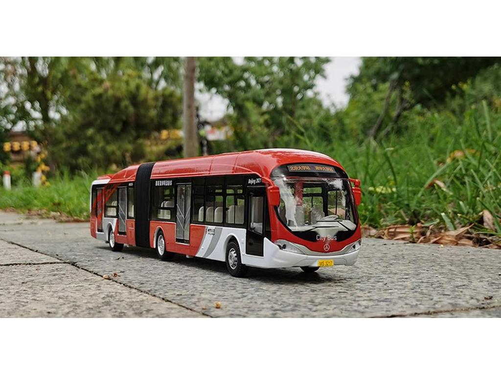 Mingsheng City Alloy Double-Section Bus Toy with Sound, Light, and Realistic Pronunciation Features.