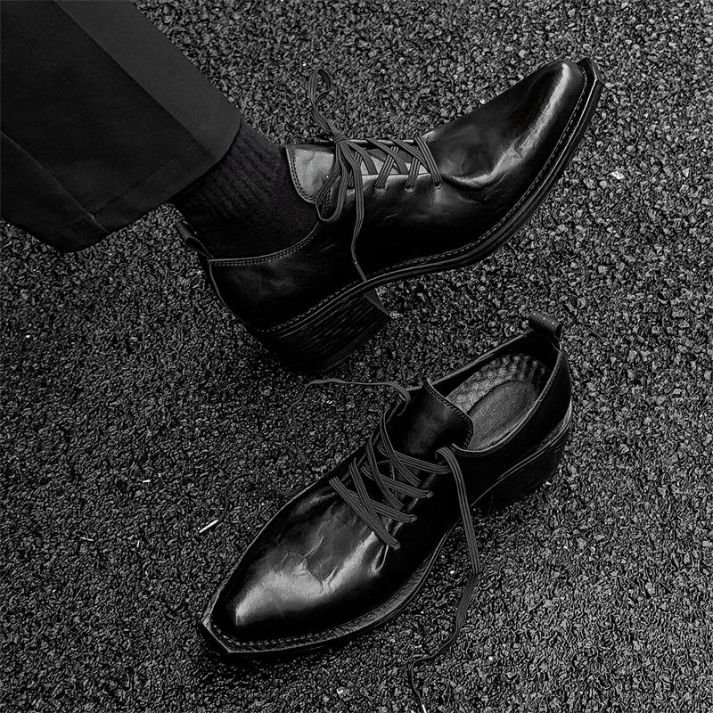 British Style Men's Leather Shoes 2025 Trend Lace-up Comfortable Business Men's Loafers High Heels Men Shoes Plus Size 38-46