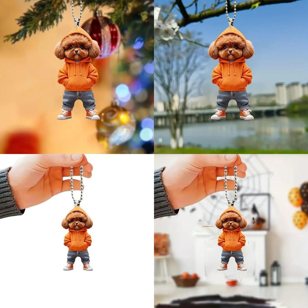 Car Rearview Acrylic Pendant With Teddy Dog Clothing Design For Decor Vehicle