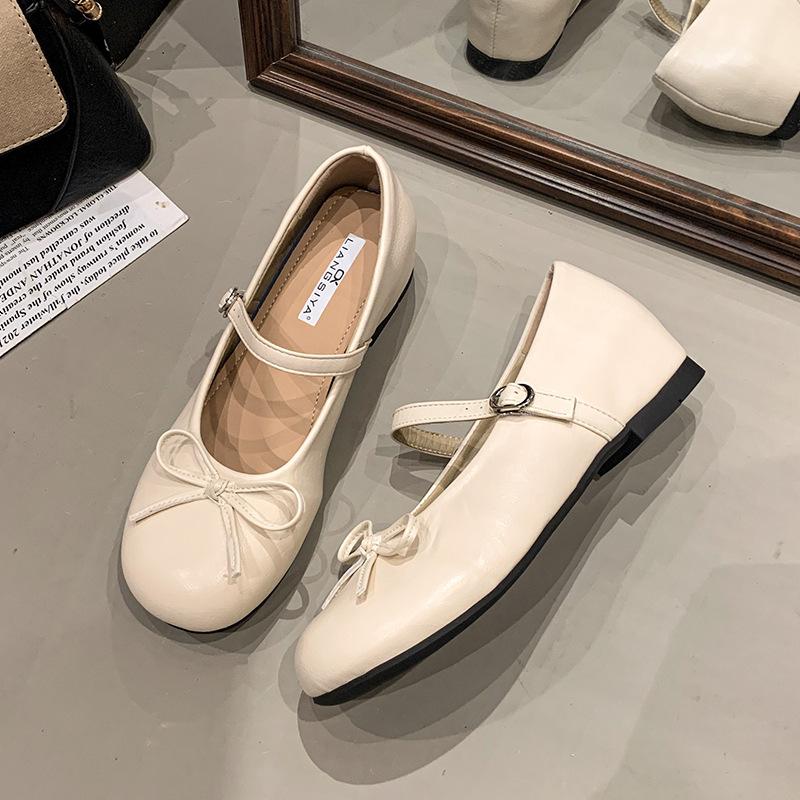 

2025 лето мелкий вырез молочно-желтая сумка увеличение внутренней высоты бант пряжка ремень одинарная обувь женская круглый носок туфли Мэри Джейн 40