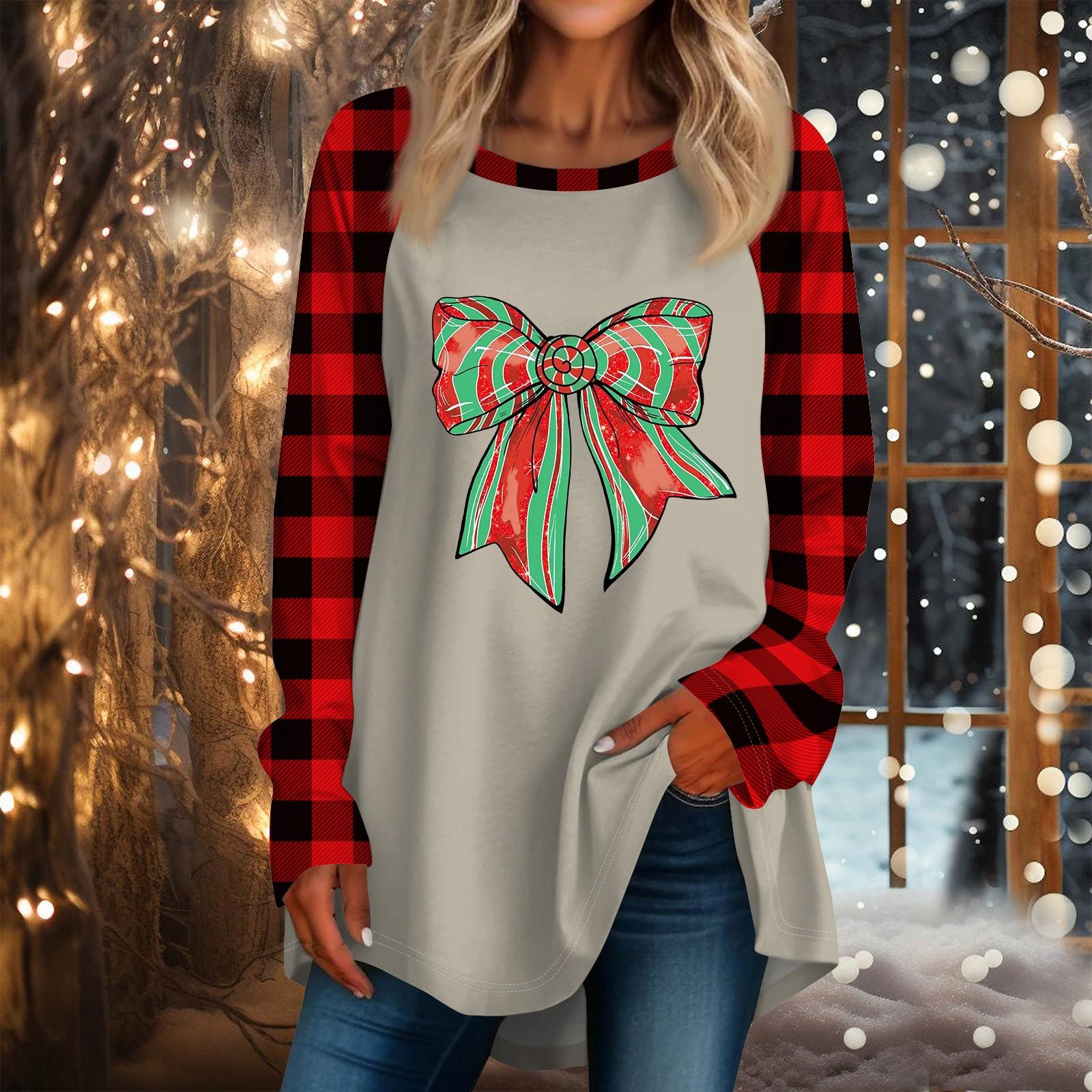 Женская повседневная футболка больших размеров с длинными рукавами и круглым вырезом — фото 5