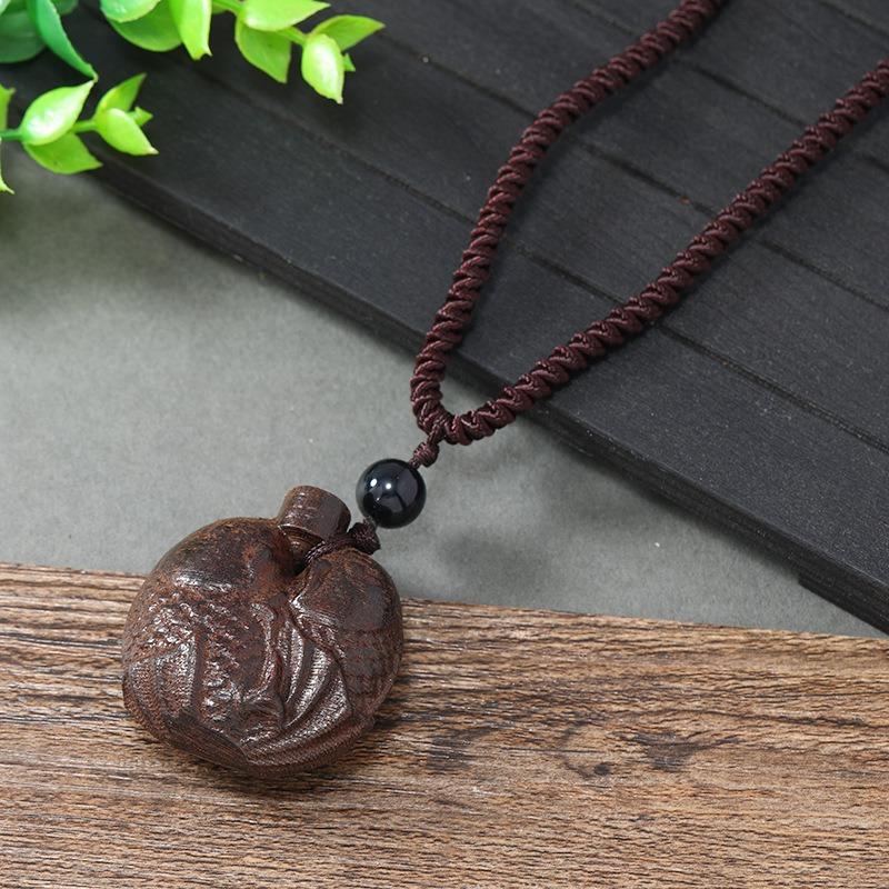 Hand-carved Mahogany Necklace Retro Femininity Long Autumn and Winter Sweater Chain Cotton and Linen Accessories